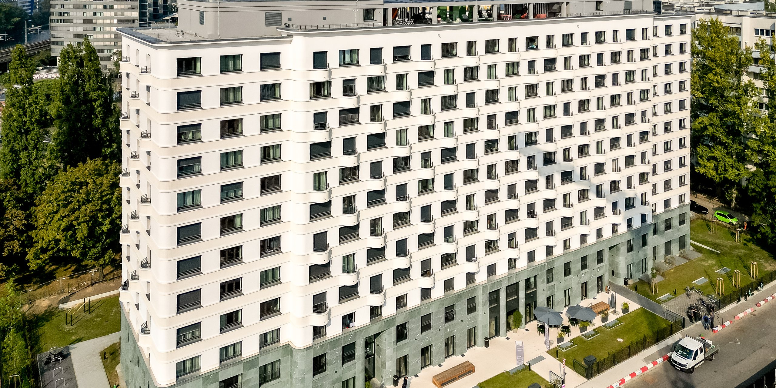 Apartmenthaus Krautstraße Berlin-Friedrichshain mit 485 Mikroapartments, Luftbild